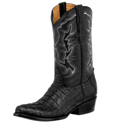 Mens Cowboy Boots J Toe Black Rodeo Wear Crocodile Skin Size 7.5, 8, 9.5, 13.5