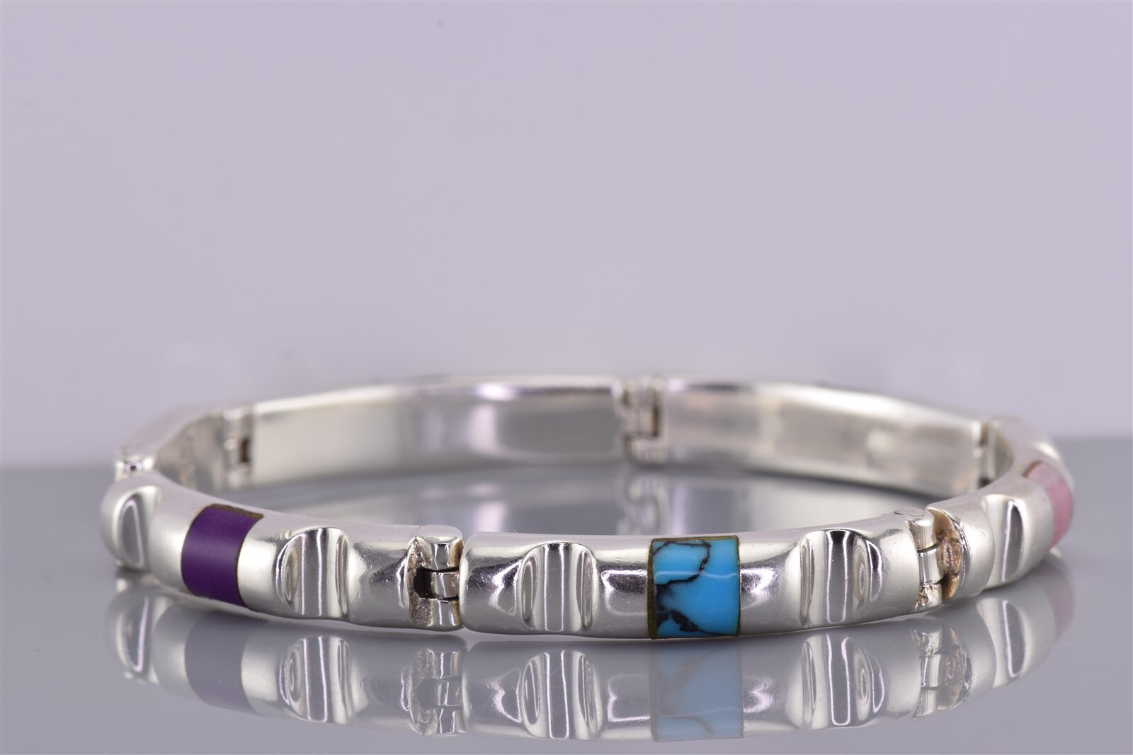 Sterling Silver Solid Gemstone Accented Hinged Ba… - image 2