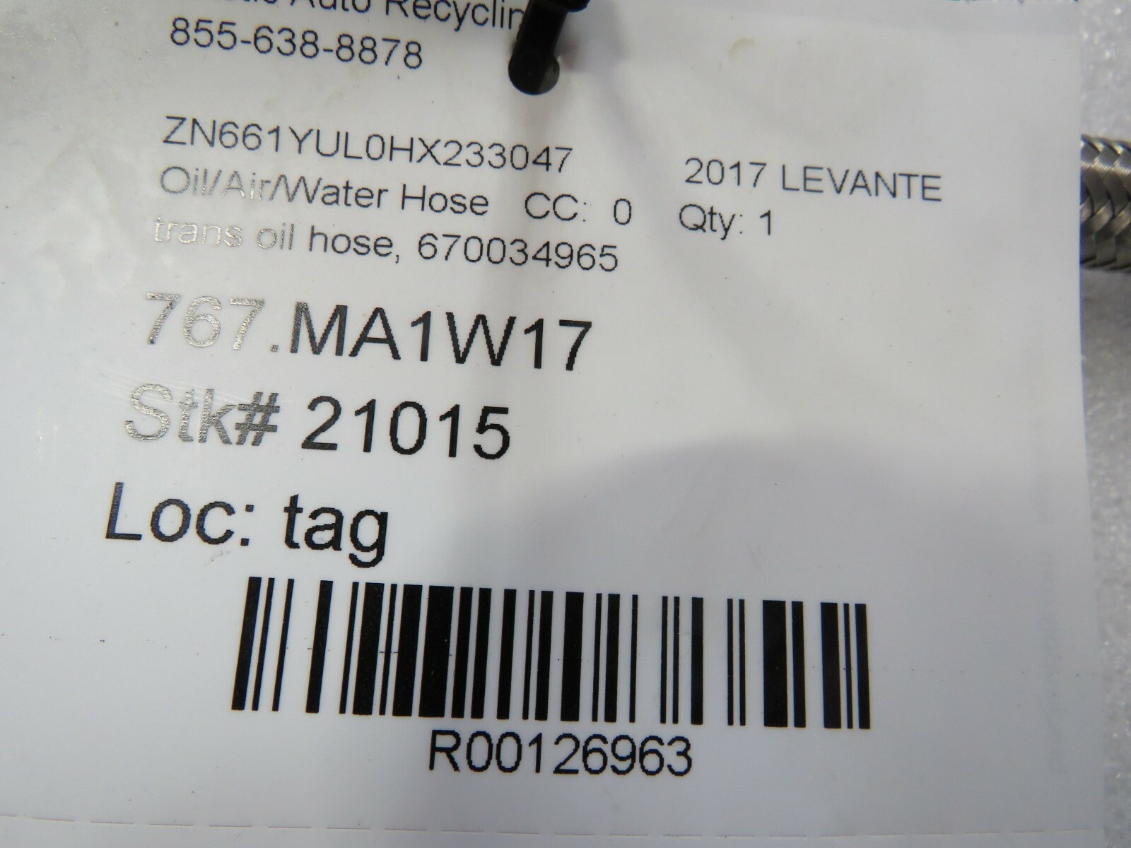 Maserati Quattroporte, Ghibli, Transmission Oil Delivery Line, Used, 670034965