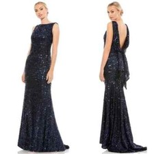 Mac Duggal Midnight Blue Cowl Back Boat Neck Sequined Evening Gown 10 $398 26331
