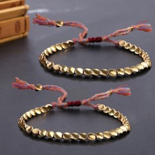 2X Lucky Tibetan Buddhist Braided Cotton Copper beads Rope Bracelet Bangle Gift-