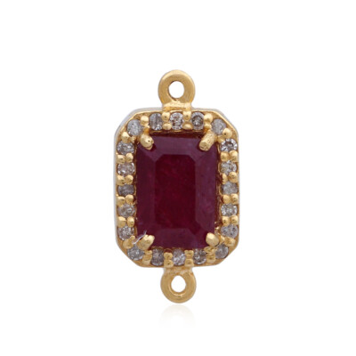 Ruby Gemstone Pave Diamond Rectangle Sterling Silver Jewelry Connector Finding