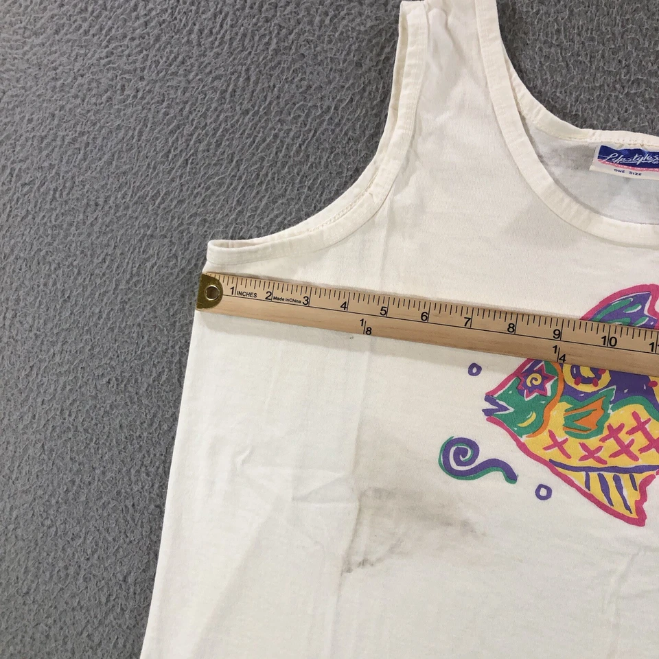 Camiseta sin mangas de colección 90’s Lifestyles Resort Wear para mujer talla única recortada pescado blanco Foto 2 de 4