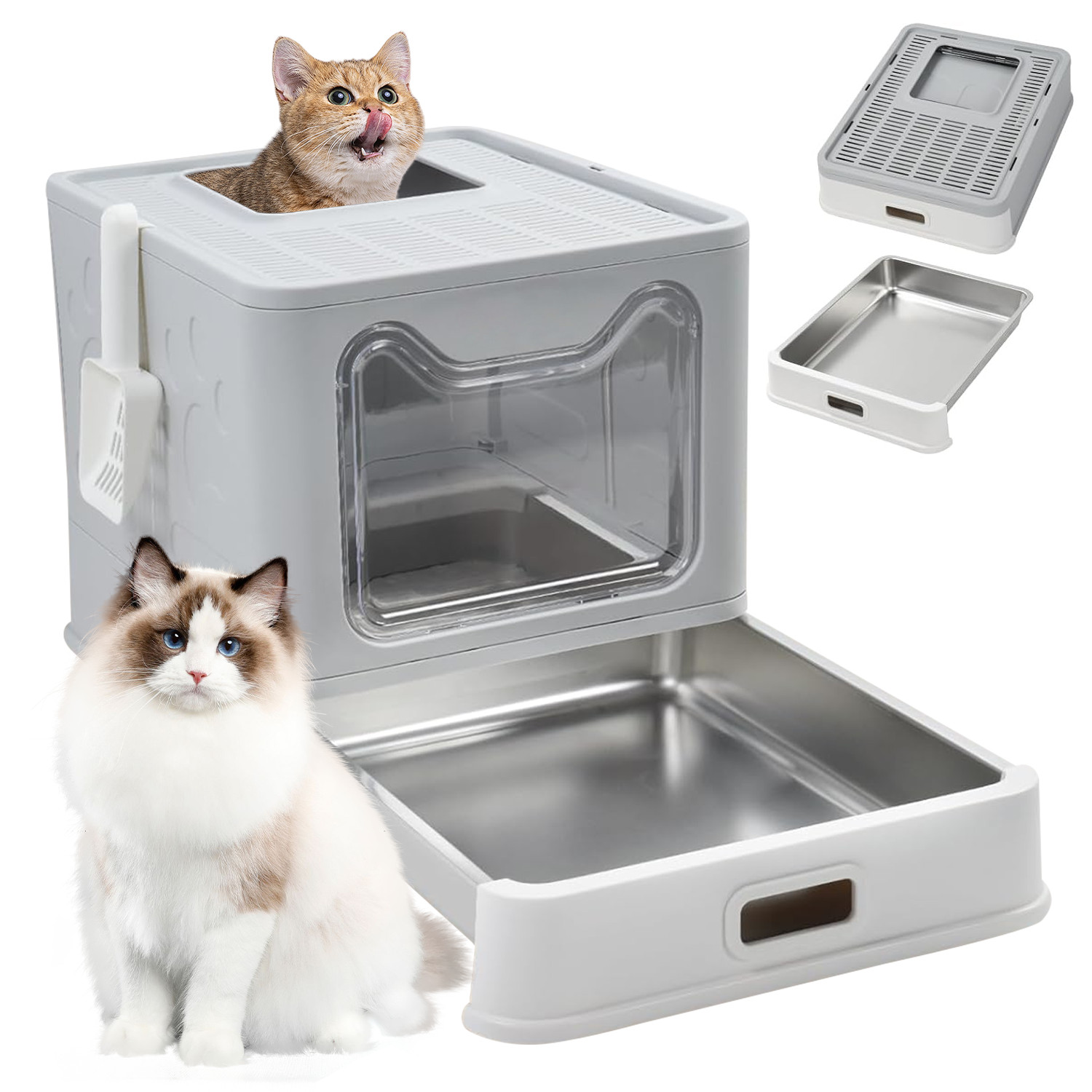 Foldable Stainless Steel Litter Pan With Lid