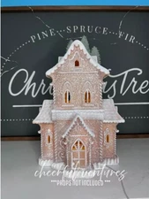 NEW Light Brown Frosted Snow Glitter Resin LED Victorian Gingerbread House 13.5”