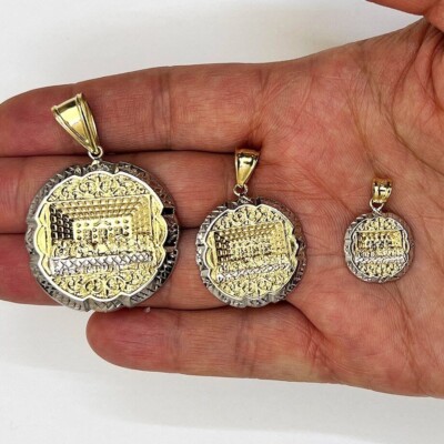 14K Gold Diamond-Cut 3D Apostles The Last Supper Round Pendant 1''-2''
