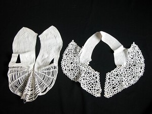 VTG COTTON LINEN BATTENBURG LACE BUTTON COLLAR IVORY WHITE