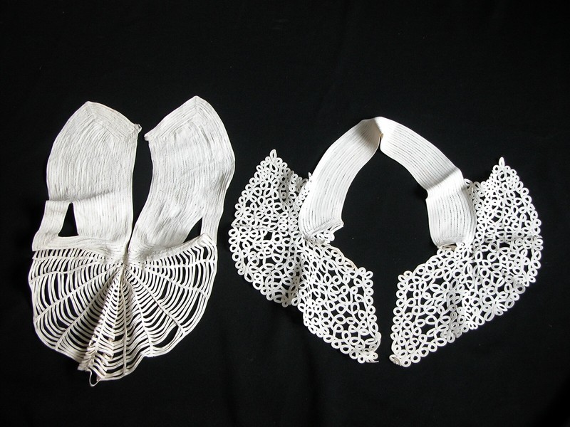 VTG COTTON LINEN BATTENBURG LACE BUTTON COLLAR IVORY WHITE