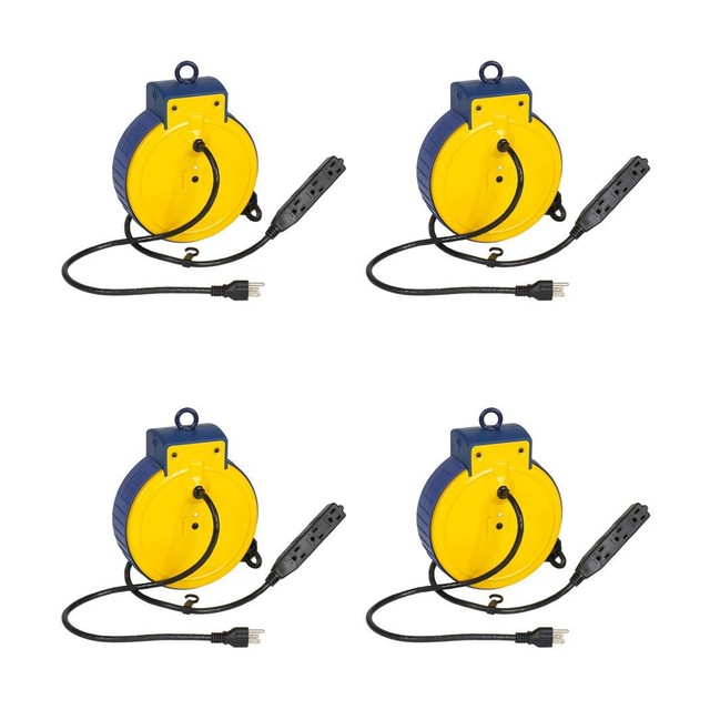 Case of 4 Retractable Extension Cord Reel With 25 Ft Cord 3 Outlets