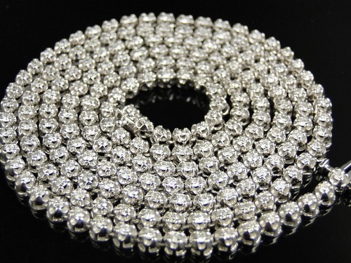 Mens Prong Set 1 Row Genuine Diamond Chain Necklace in 14k White Gold - Picture 9 of 9