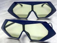 Futuristic Space Robot Modern Shield Party Rave SUNGLASSES Blue Frame Green Lens