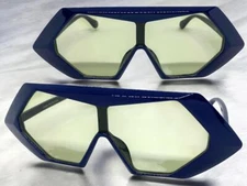 Futuristic Space Robot Modern Shield Party Rave SUNGLASSES Blue Frame Green Lens