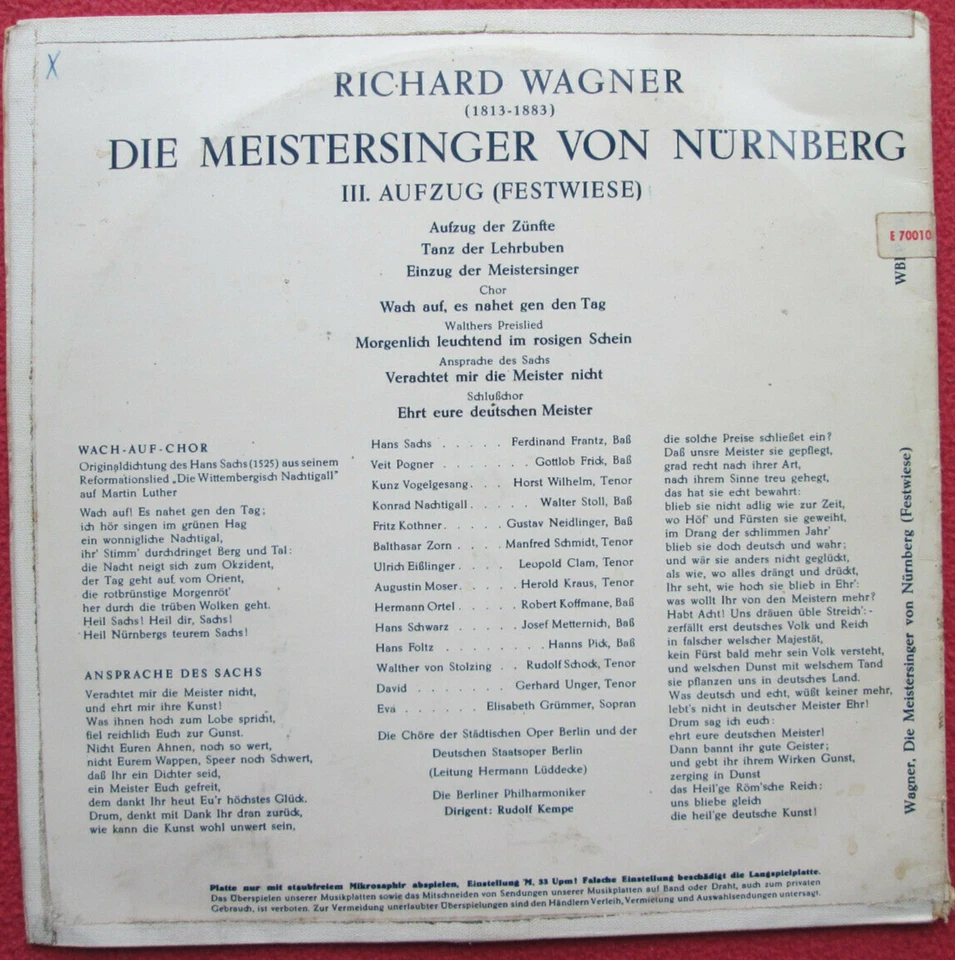 Wagner / Die Meistersinger von Nürnberg / III. (3) Aufzug Festwiese 10" EP Vinyl - Bild 2 von 3