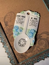 Vintage Texas Spoon Rest Kitchen Prayer My House Blue Flowers Shabby Country