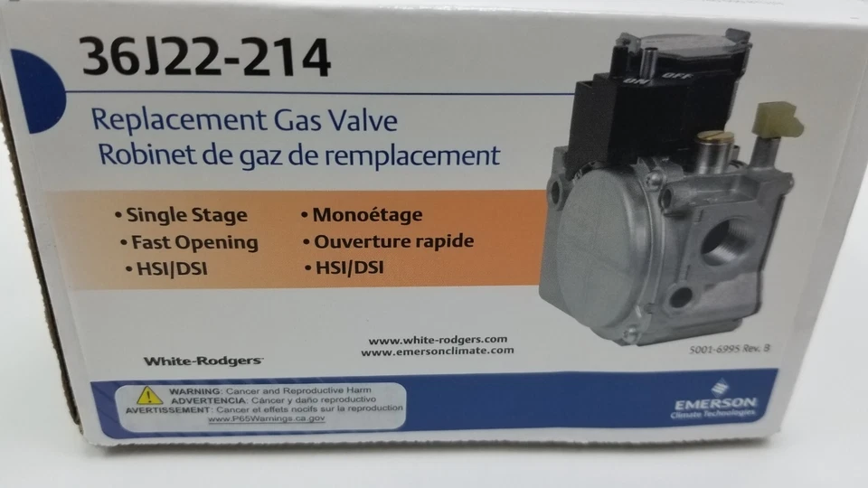 Válvula de horno de calefacción de gas White-Rodgers Emerson 36J22-214 24V para Trane Carrier Foto 3 de 4