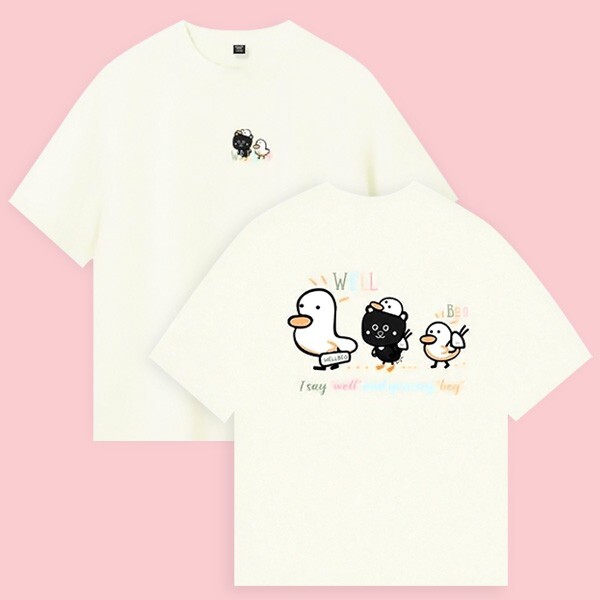 Футболка для бадминтона Wellbeg Duck Family унисекс Спортивный топ повседневного покроя Overfit NWT цвета слоновой кости