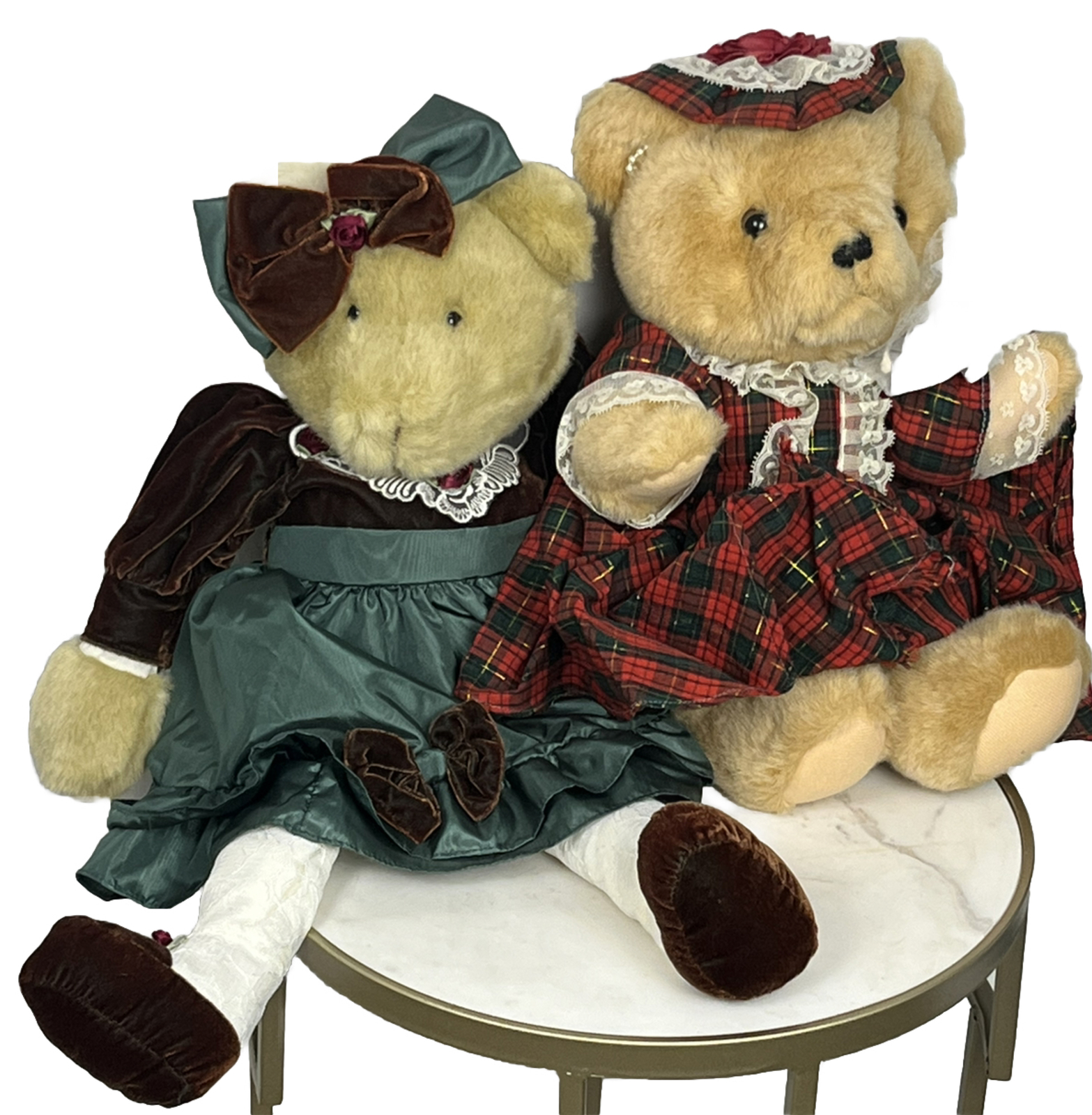 Lot 2 Christmas Plush Bears Christmas Holiday Stuffed Animals Green Red Dress