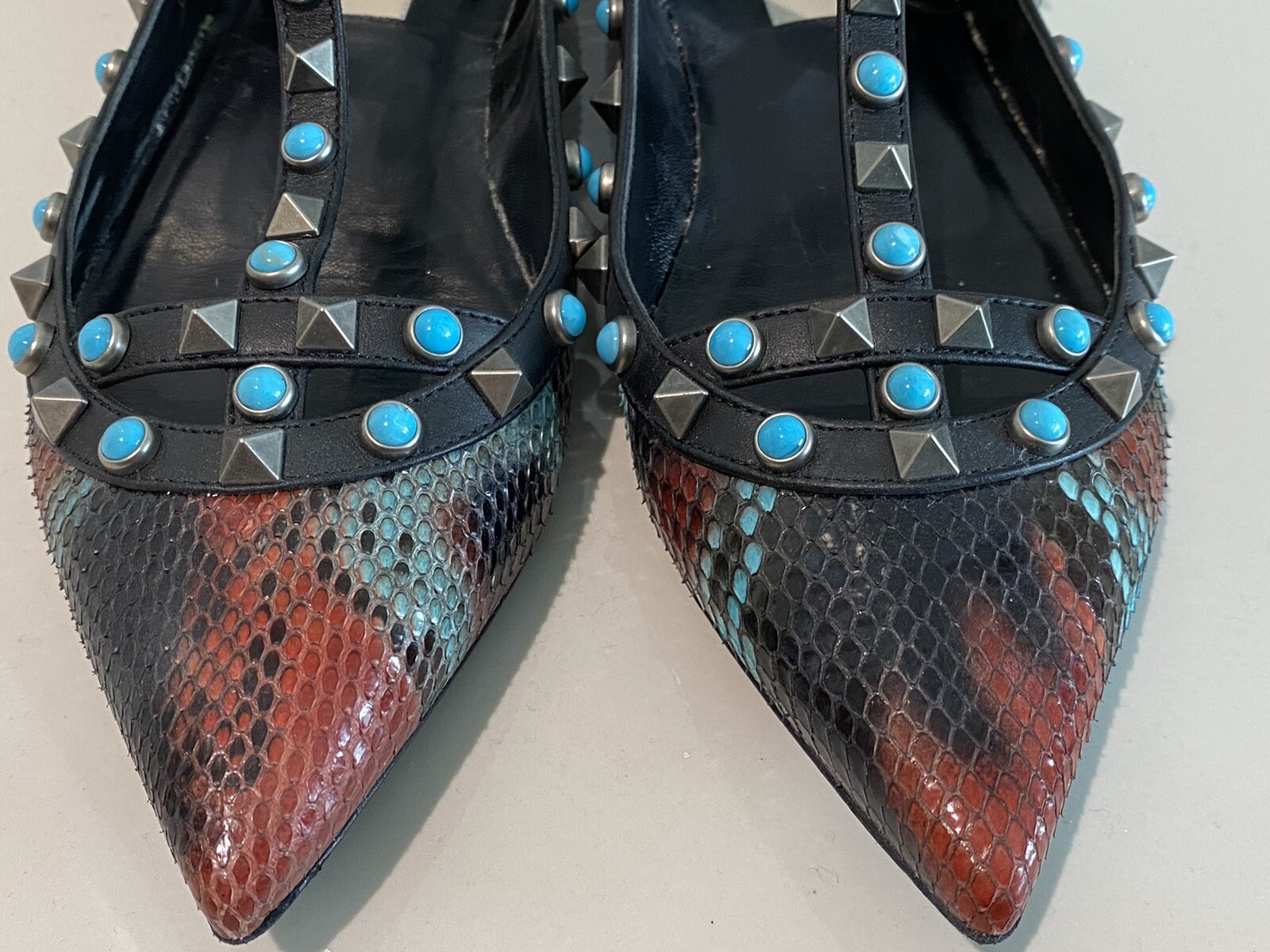 VALENTINO PYTHON SNAKESKIN & TURQUOISE ROCKSTUD B… - image 3