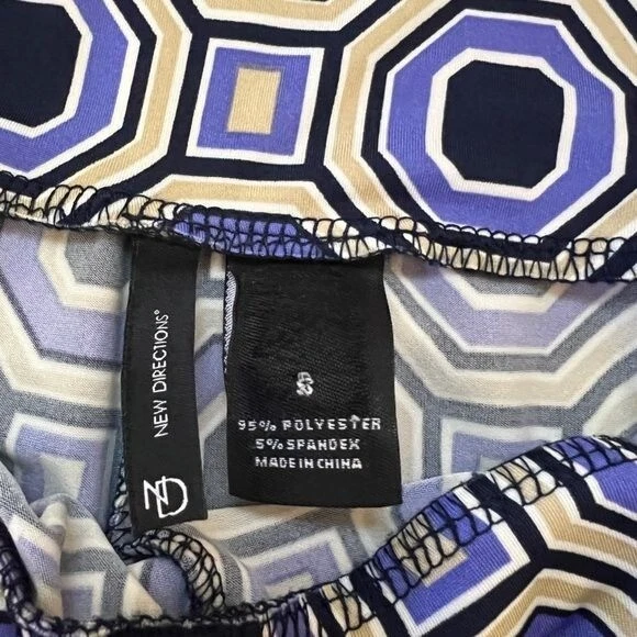 New Directions Women's Geometric Elastic Waist Palazzo Pants Blue Tan Size Small - Image 4 of 4