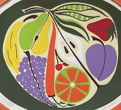 #ad Vintage 1970s Fruits Vegetables Screen Print Serigraph Modern Art Susan Kohl $180.00