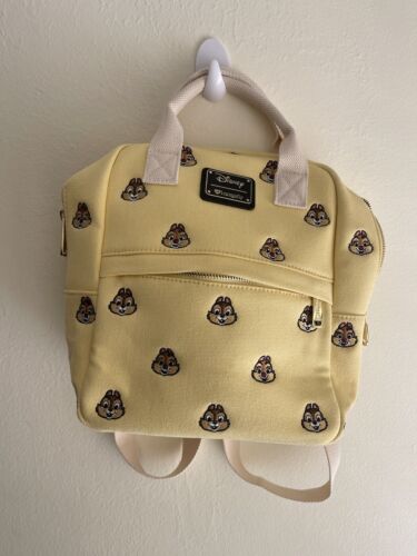 Disney Loungefly Chip N Dale Allover Mini Backpack Bag Canvas Yellow Rare & Cute - Picture 1 of 13