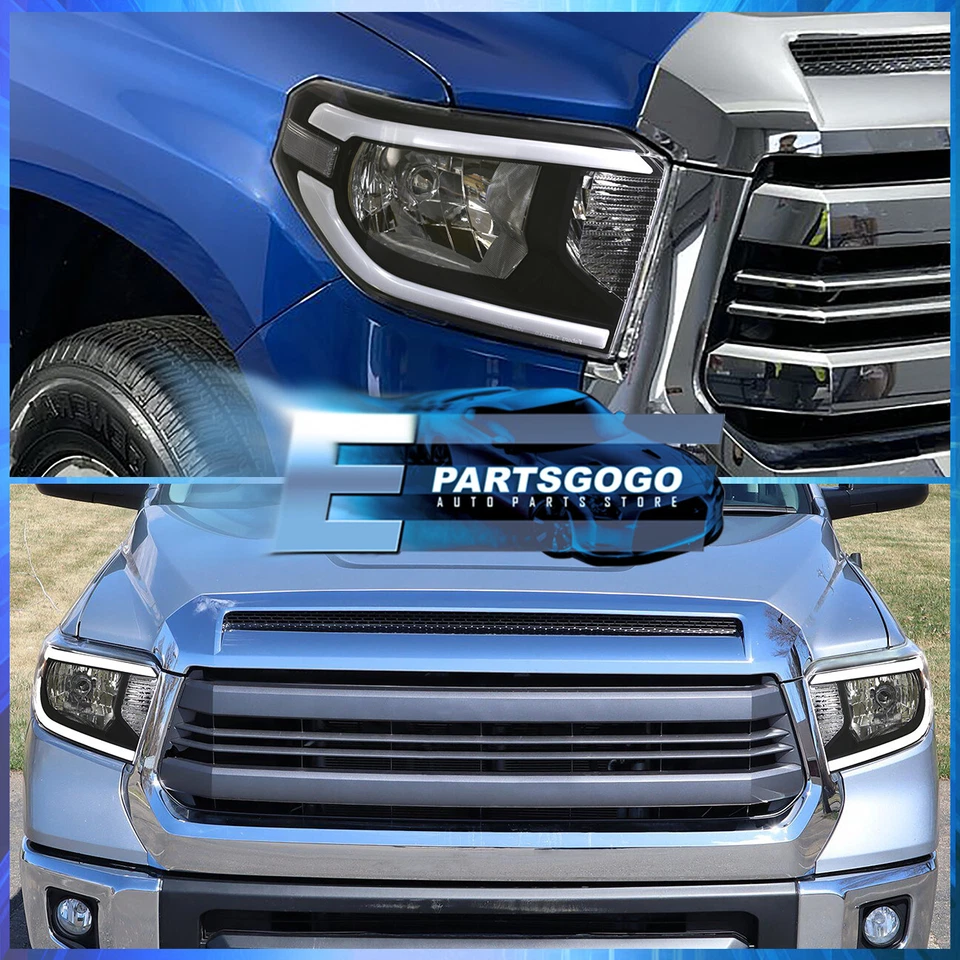 For 14-21 Toyota Tundra Black Housing LED DRL Tube Headlights Lamps Left+Right Foto 2 de 4
