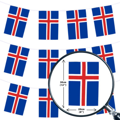ISLAND WIMPEL 33FT ISLANDFLAGGE DEKORATION 20 FAHNEN 10 METER EURO FUSSBALL