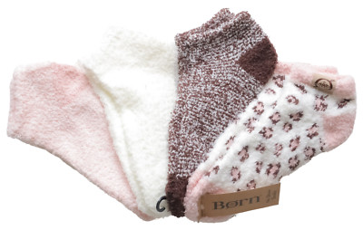 4 Pairs Soft Comfort Women BORN No Show Socks Shoe Size 4-10 Pink, White, Brown