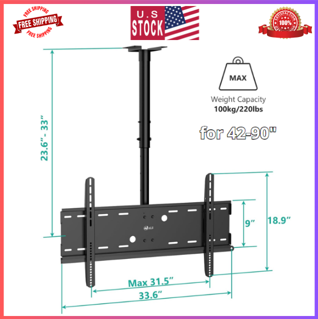 Ceiling TV Mount for 42-90 Inch, Hanging Adjustable TV Ceiling Mount Bracket Fit-image