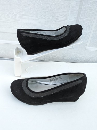 American Eagle Wedge Heel Suede Black Slip Ons Sparkle Shoes Womens Girls Size 4 - Picture 2 of 8