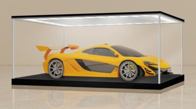 Car Display Case Acrylic 14 in x 10 in LED Light 1/18 Rack Model Diecast Toy Box