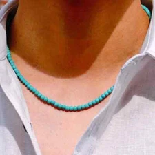 Antique Handmade 4mm Natural Stone Beads Necklace Simple Mens Chocker