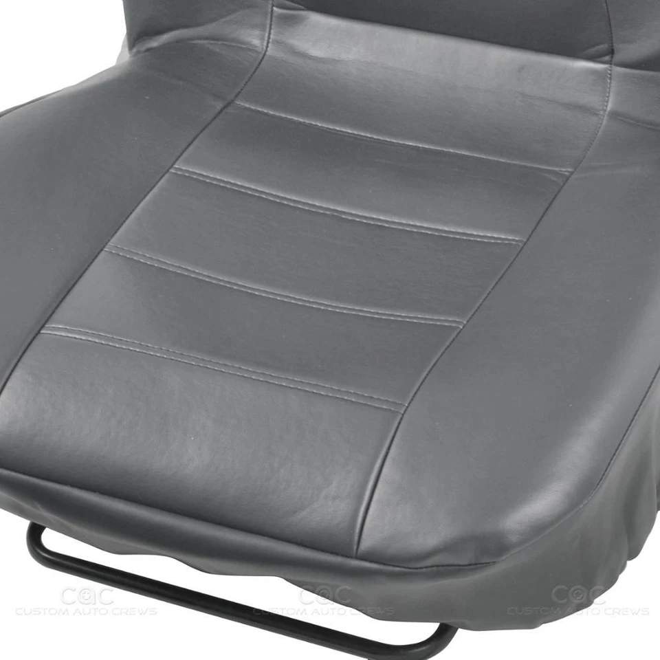 Synthetic Leather Gray Car Seat Covers Genuine Leather Feel Front Rear Full Set - Image 2 of 4