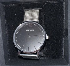 Nine West Mens Asher Watch NWW1620M Stainless Mesh Band Black Face