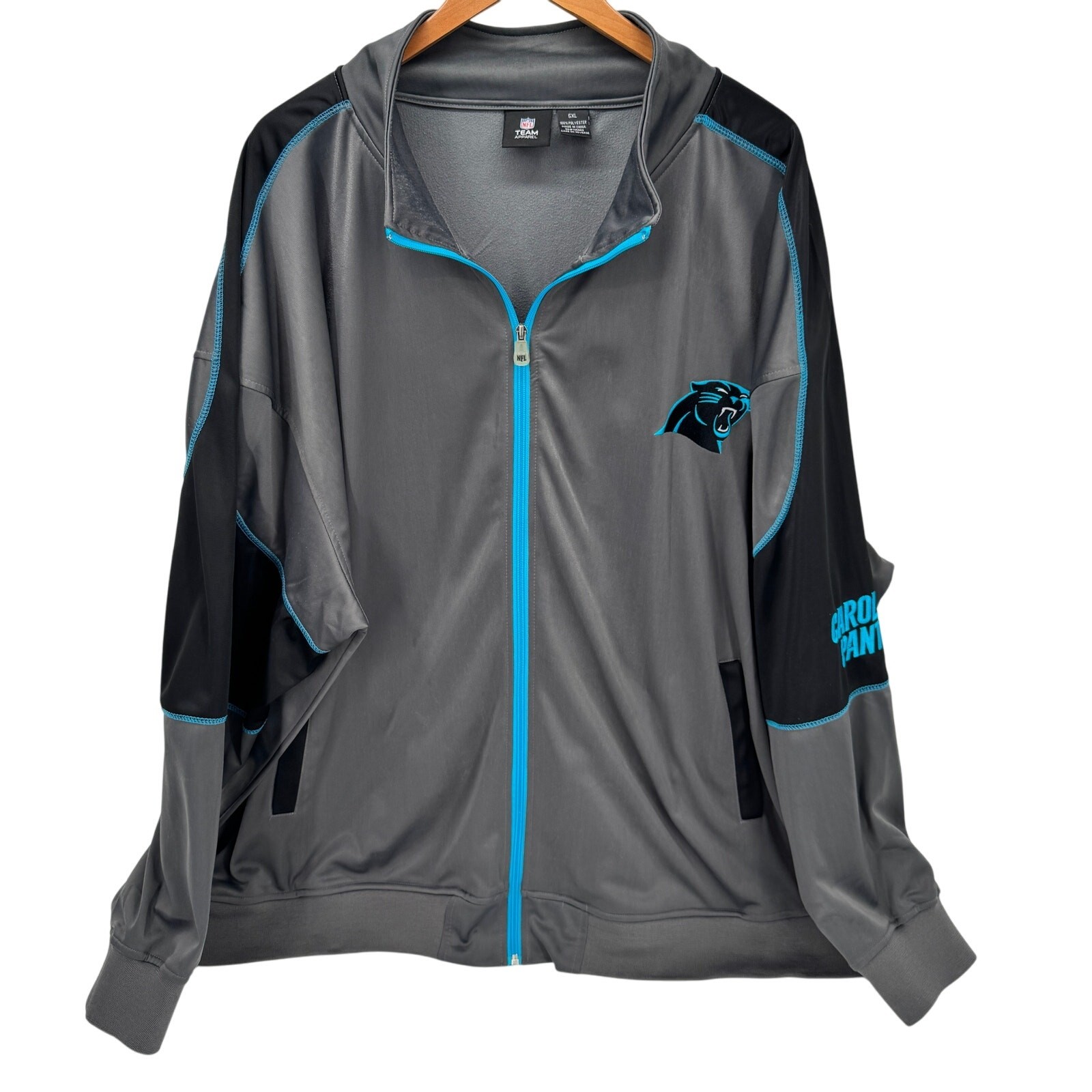 Carolina Panthers Jacket Mens 5XL Gray Black Full Zip + Pockets NFL Team Apparel