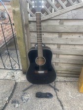 Genuine Fender Acoustic 6 String Gloss Black Guitar Inc Strap Used Condition