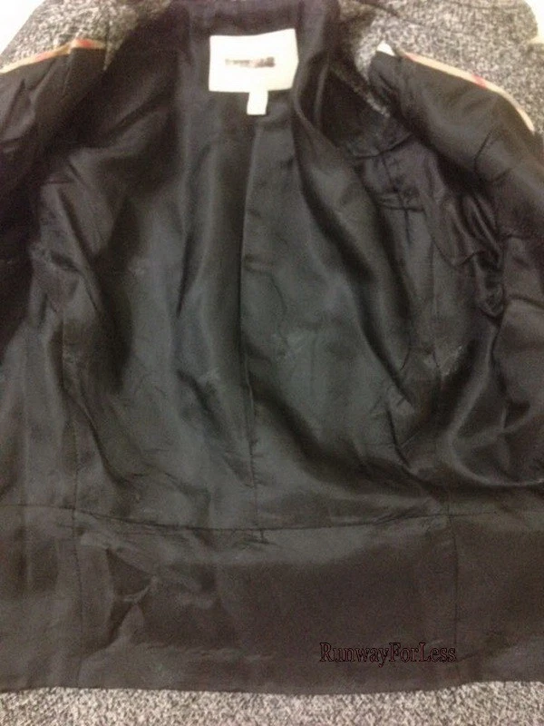 CHAQUETA BLAZER BURBERRY LONDON MUJER GRIS NEGRO TWEED LANA PEPLUM TALLA US 4
