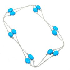 Sleeping Beauty Turquoise Gemstone 925 Sterling Silver Jewelry Necklace 36" P216