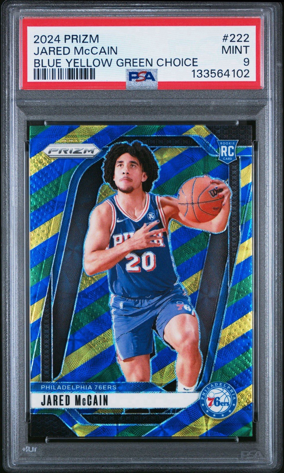 2024-25 Panini Prizm Jared McCain Blue Yellow Green Choice RC Rookie PSA 9 #222