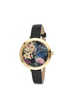 Image of Ted Baker AMMY Floral Dial Black Leather Strap