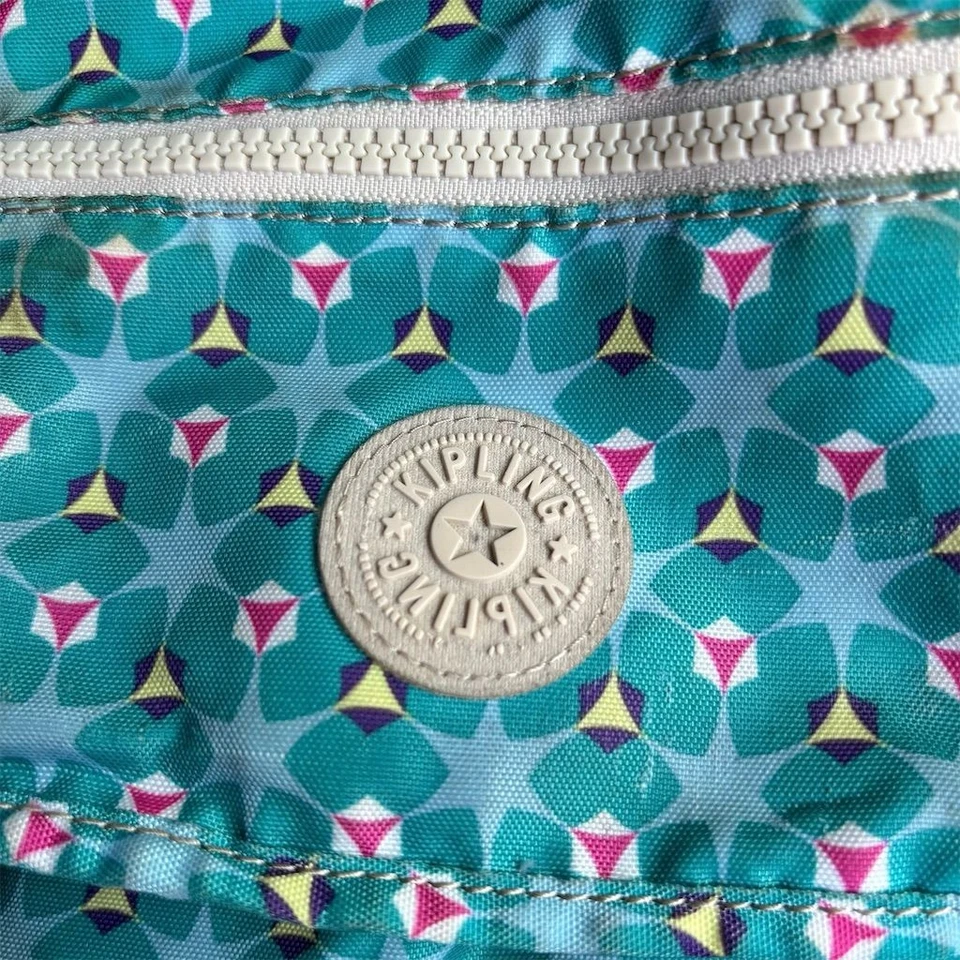 Kipling Crossbody Bag Clover Blue Geometric with Monkey Keychain - Image 4 of 4