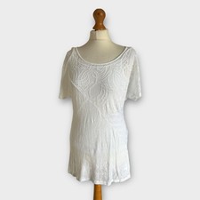 Vintage Y2K Phase Eight Top Blouse T Shirt Tunic White Stretch Short Sleeve 12