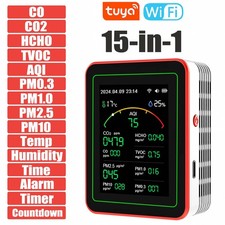 15-in-1 Indoor Air Quality Monitor with WiFi   AQI, CO2, CO, PM2.5 PM10, HCHO, T