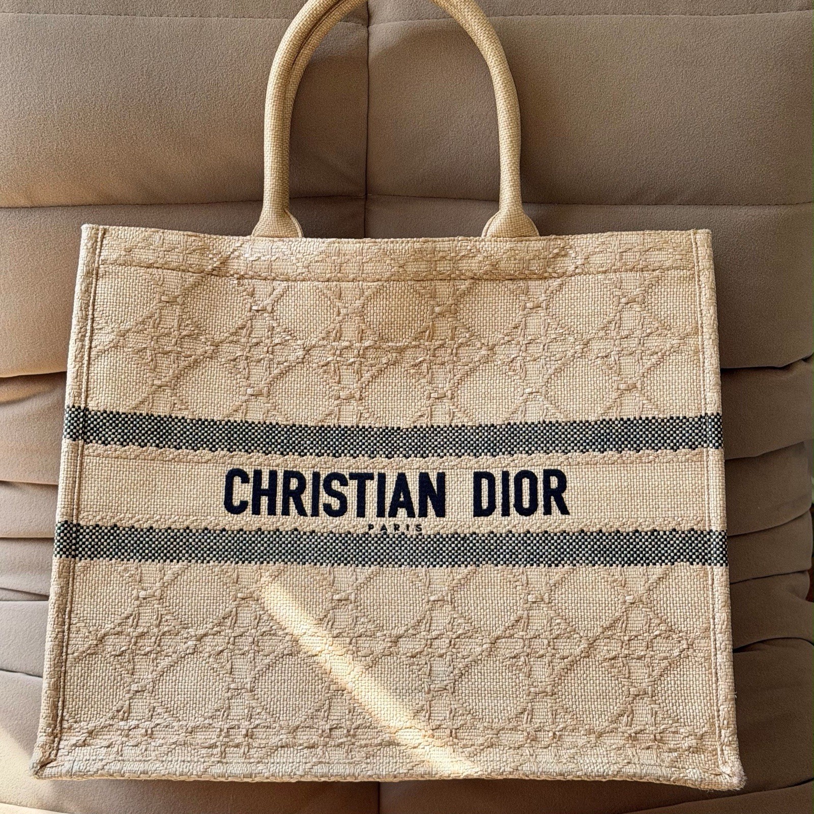 Christian Dior Large Book Tote Bag in Natural Cannage Raffia