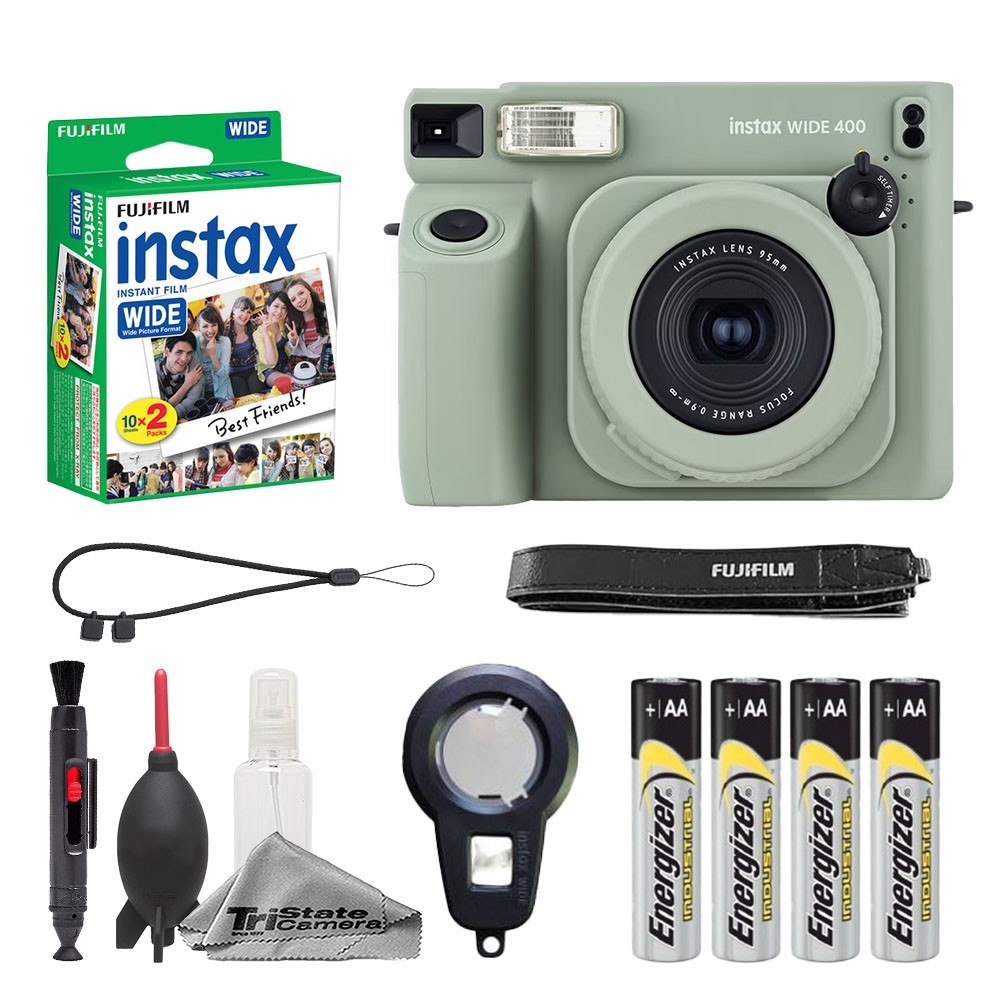 Fujifilm Instax Wide 400 Camera (Green) w/ 20 Wide Film & Cleaning