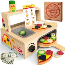 Kids Wooden Pizza Oven Playset - Educational Pretend Play