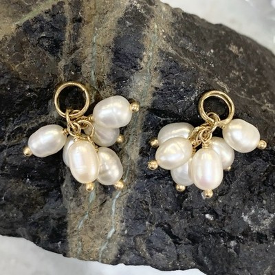 Perlen Ohrring Verstärker Charms 14k Gelbgold Cluster FW baumeln 3,31gr ~15x18mm