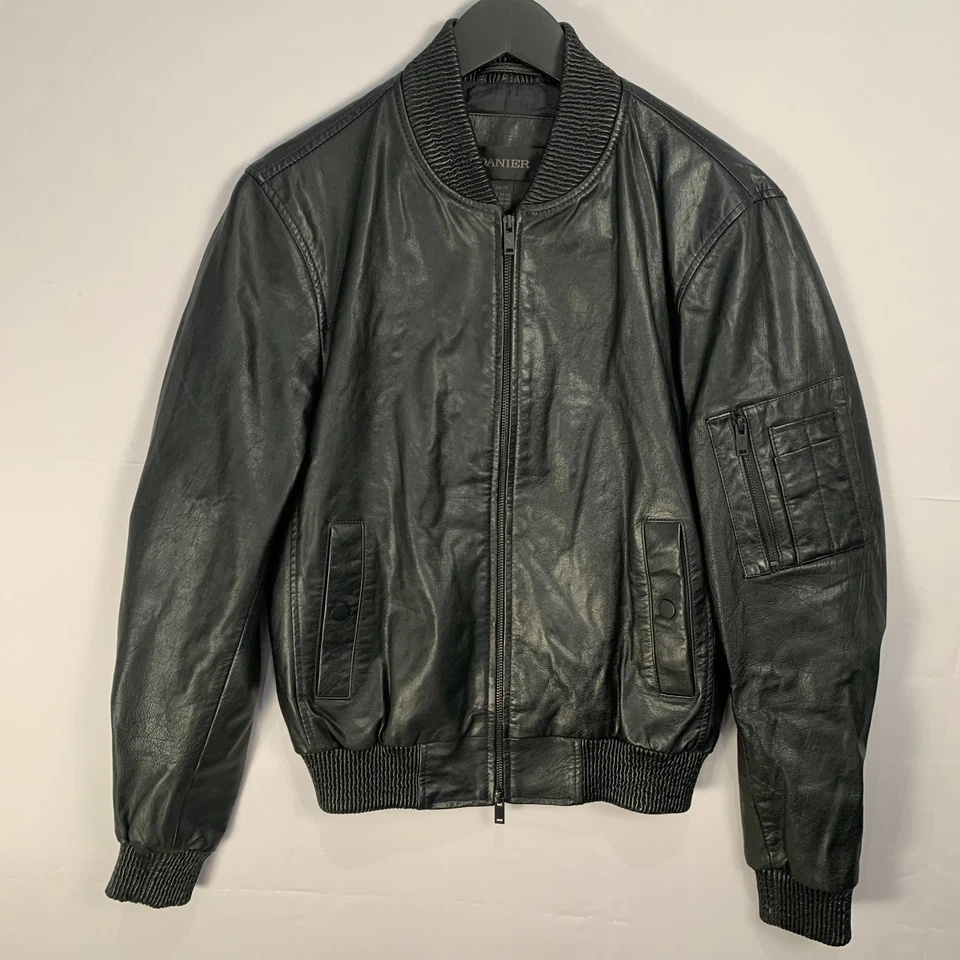 DANIER Leather Jacket Mens Bomber Style Matte Black Zips Size XS Shows New Black - Image 2 of 4