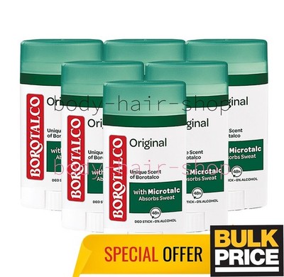 Borotalco Original Stick Deodorant Classic Talc Scent Sweat Odor Protect 6-Pack