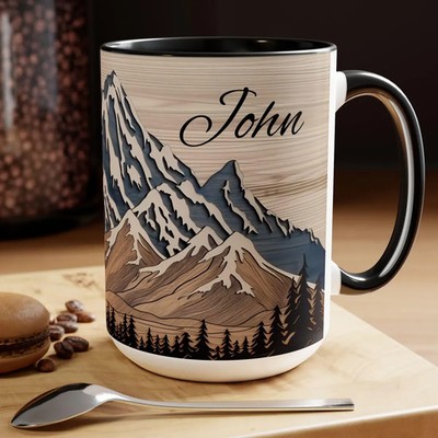 Custom Timber Peak Mug Personalized Mountain Wood Panel Cabin Coffee Cup